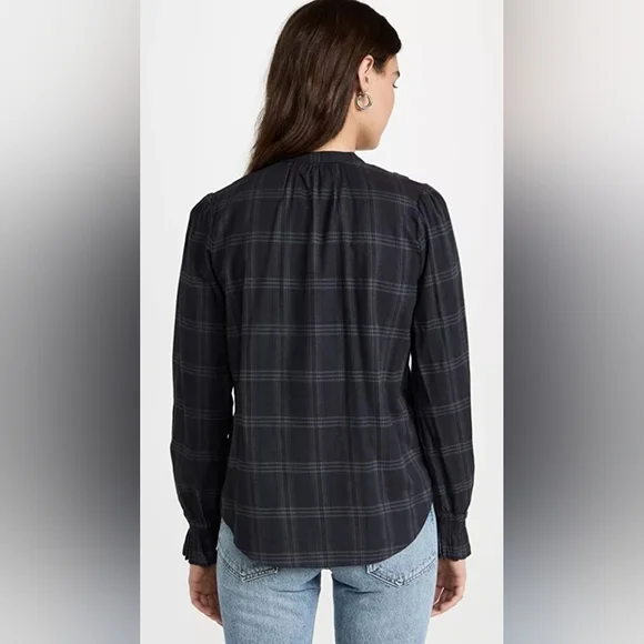 Faherty Womens‎ Black Plaid Long Sleeve Harper Blouse Button Up Shirt Top XS - Picture 4 of 13